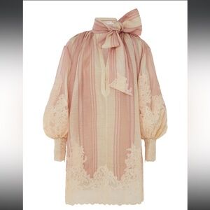 Zimmermann Lyrical Lace Edge Long Sleeve Linen & Silk Dress in AU size 1